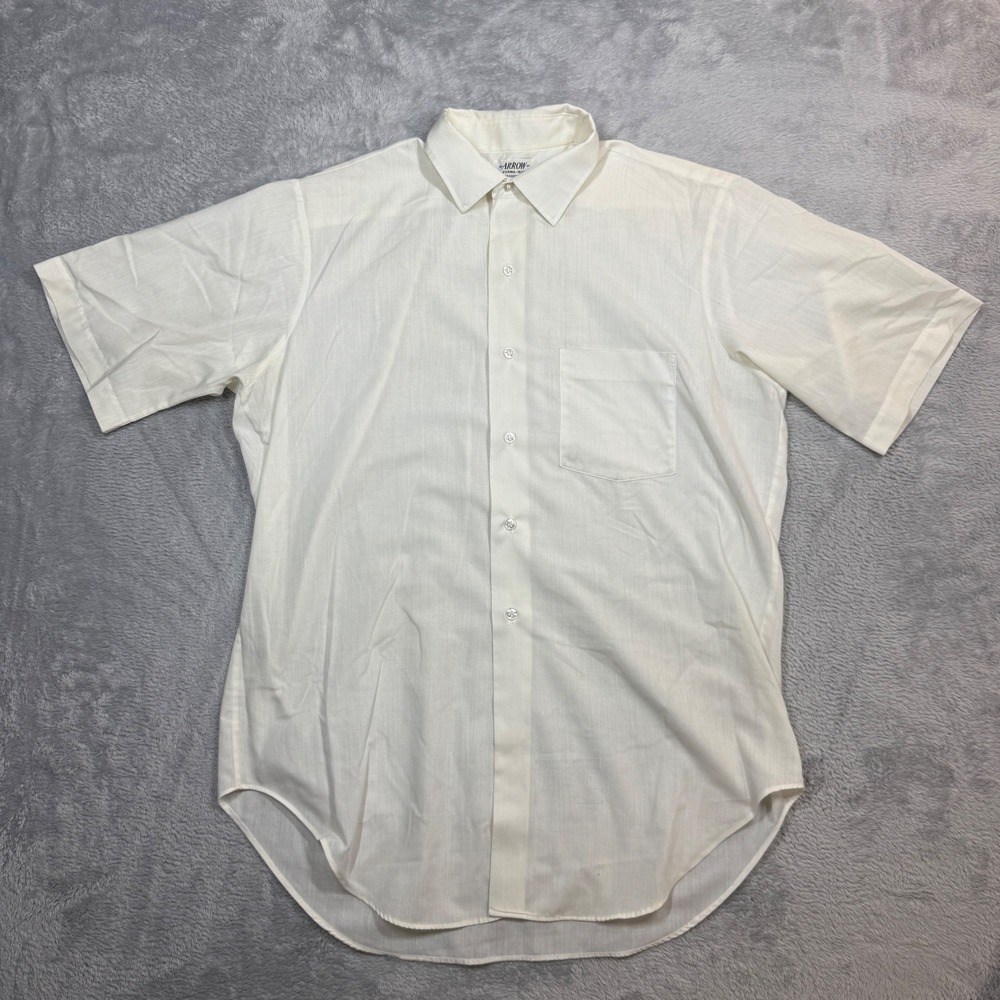 Vintage Arrow Button Down Shirt Mens 15.5 Cream Broadcloth Perma-Iron 70s